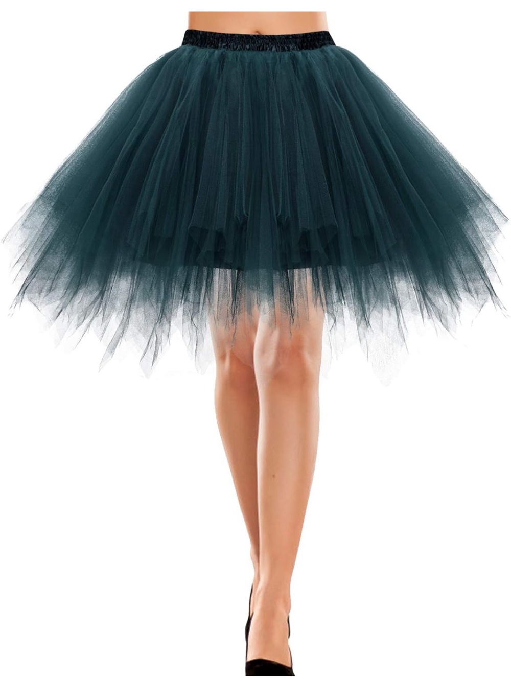 Tulle A-Line Midi Skirt in Dark Teal